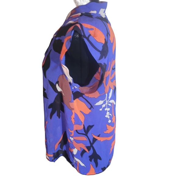 Rachel Roy Blue and Orange Floral Print Blouse M - Picture 5 of 7